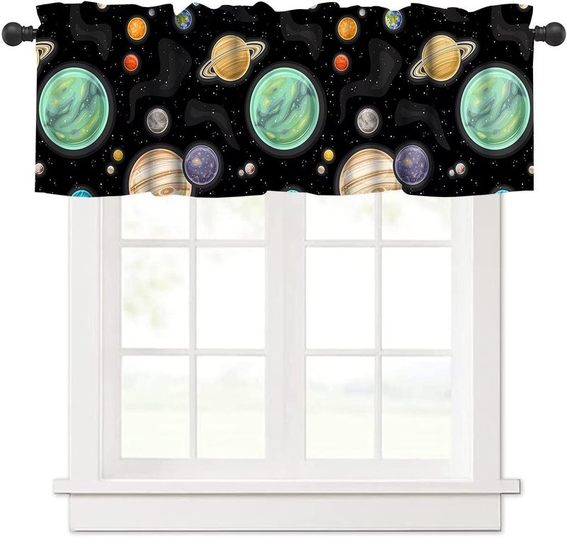 YSWOW Space Valance Curtain Galaxy Planet Outer Space Universe Art Printed Valance for Kids Boys Bedroom Nursery Decor W54xL18in Fabric 1 Panel - Image 1
